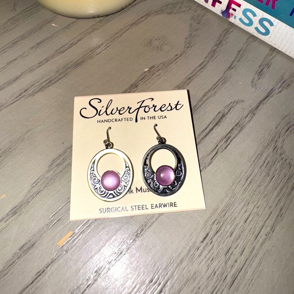 Antique Handcrafted Pink Mussel Silver Earrings